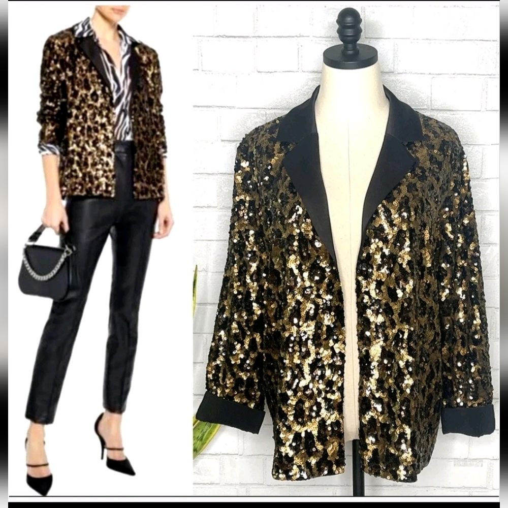 Alice + Olivia Kier Sequin Leopard Jacket Blazer Size M